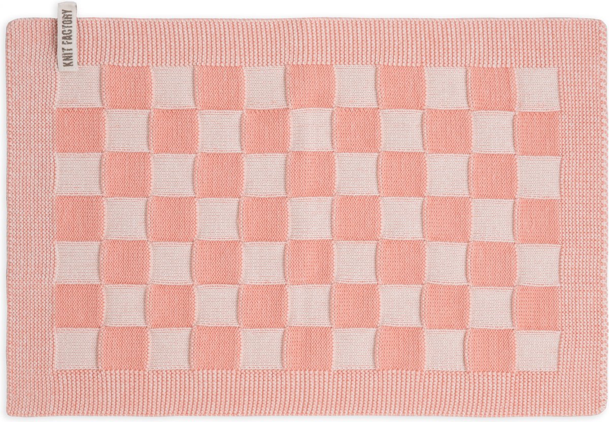 Knit Factory Gebreide Placemat Block - Rechthoek - Dubbelzijdig te gebruiken - Eetmat - Onderlegger - Ecru/Apricot - Roze - 50x30 cm