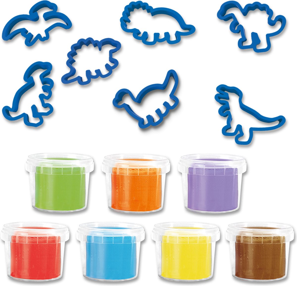 SES Creative - Dino Klei - Mega Set met Kleivormen (7x90g) - Vegan en Glutenvrij - Herbruikbaar - Uitwasbaar - Vanaf 2 jaar — afbeelding 2