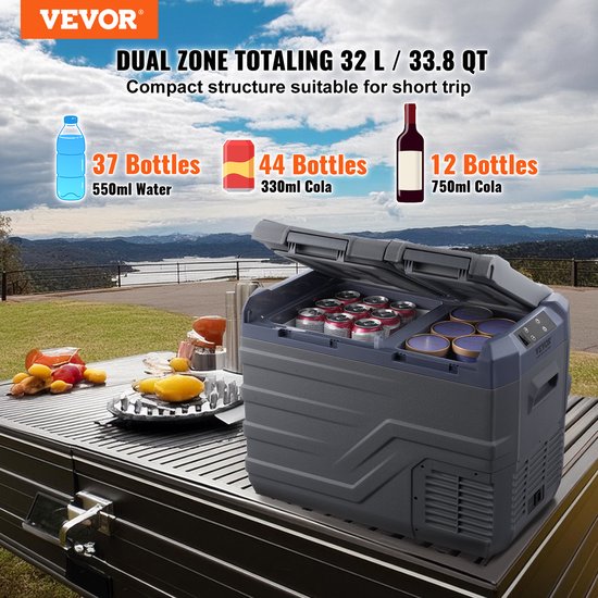 VEVOR Draagbare Koelkast Met Vriesvak Auto 32l Dual Zone 60w Koelbox Camping van Merkloos — afbeelding 5
