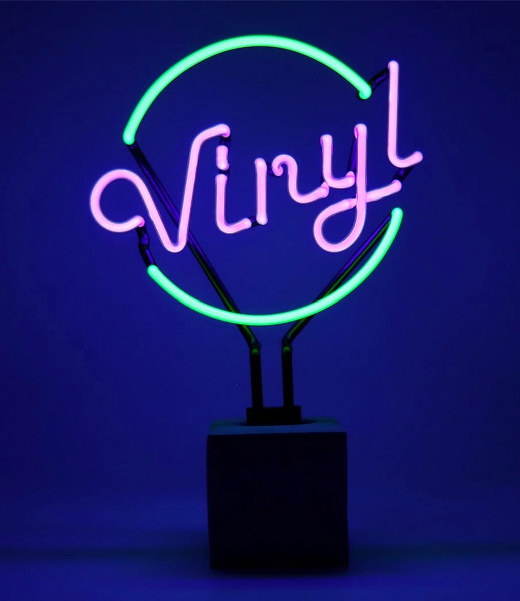 Neon 'Vinyl' Sign (Op Betonnen Basis) - Groen