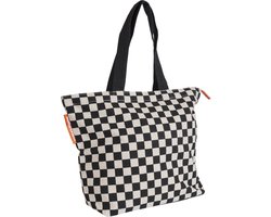 Boodschappentas met rits - Rich Black - Blokkenpatroon - Duurzaam - Gerecycled katoen - Cadeau voor vrouw