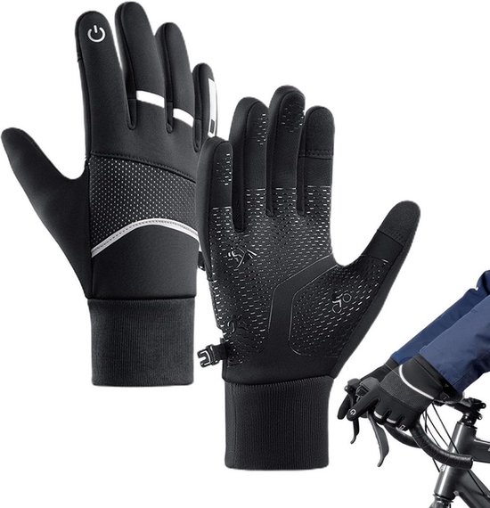 Waterdichte fleece warme outdoor handschoenen - Winter touchscreen fiets sport handschoenen voor heren en dames - Ski koude bescherming antislip handschoenen - Geschikt voor de meeste mannen en vrouwen - L - A0093-zwart