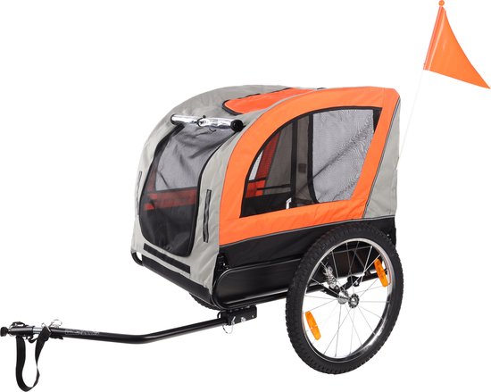 Flamingo Fietskar Jolene – Grijs/Oranje, 77,5 × 58 × 67 cm | Geschikt voor Fiets & E-bike – Draagvermogen tot 40 kg!
