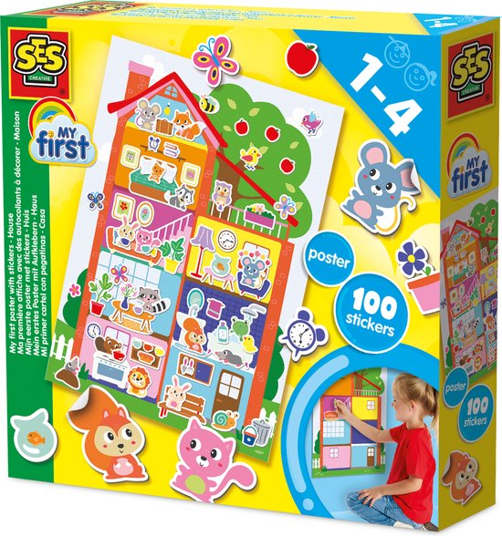 SES Creative – Mijn eerste Poster met Stickers – Richt je huis in met leuke stickers - Posterhuis - Poster 49,5 x 35 cm + 100 stickers - Veilige Papieren Stickers - Stickers plakken voor 1 tot 4 jaar