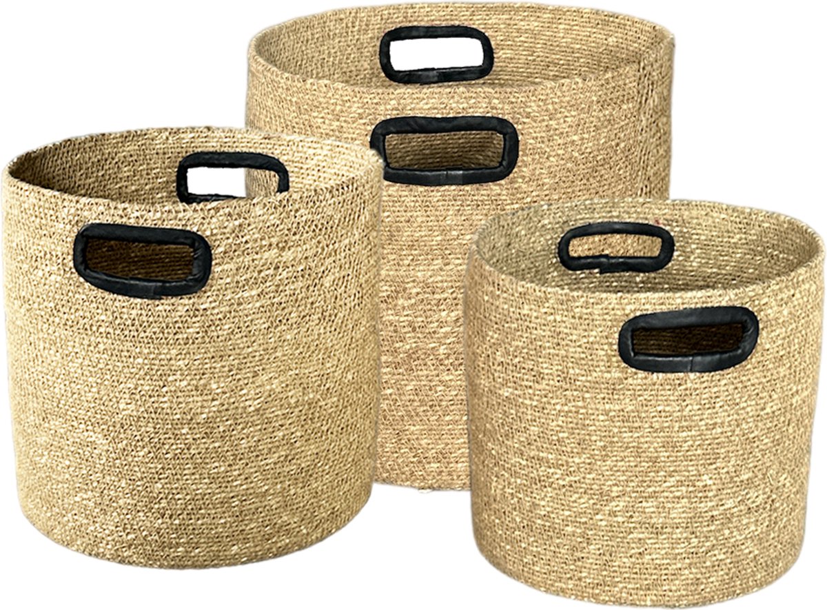 by Mooss - Zeegras - Manden - set van 3 - Handgrepen - Zwart leer - Natuurlijk - Plant - Sfeer - Interieur