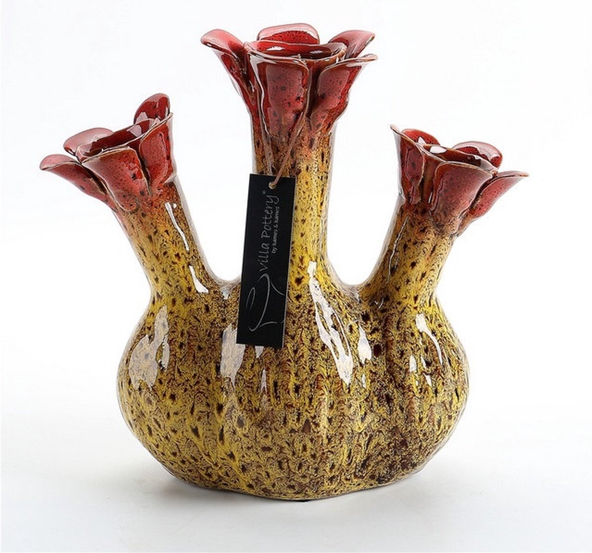 Villa Pottery Gele 3xtuit Vaas Quito 21x10x19 Hoog rood