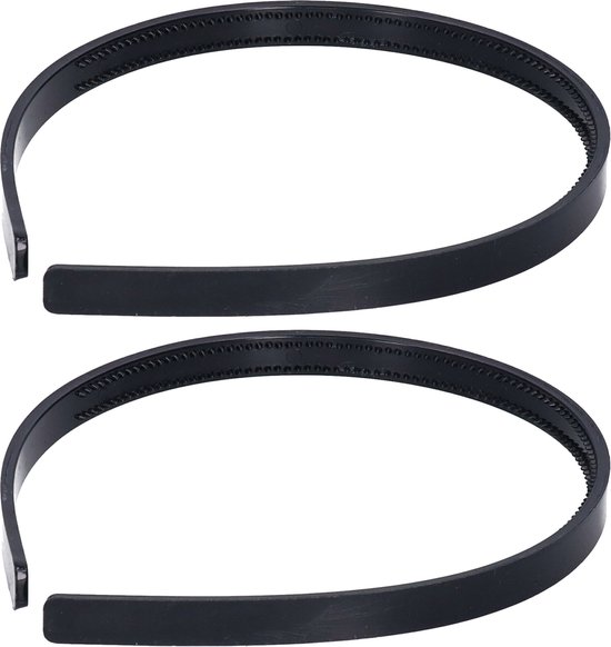 Haarband - 2x - zwart - 1 cm breed - kunststof - meisjes/dames - diadeem - haaraccessoires
