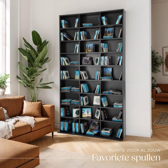 Tectake Étagère à CD étagère à dvd modèle sur pied noir 180 x 102 x 23,5 cm 401704