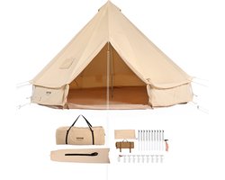 VEVOR bell tent 3 x 2 m yurt tent TC katoen en stevige ijzeren palen met een PVC grondzeil kampeertent 4 persoons familietent 8 ramen groepstent voor buitenavonturen