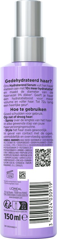 L’Oréal Paris Elvive Hydra Hyaluronic Leave-in Spray - Hydraterend Met Hyaluronzuur - 150ml