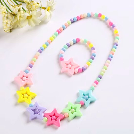 Parure Bijoux Kinder : Collier + Bracelet Étoiles | Perles en plastique | Mode Favorite