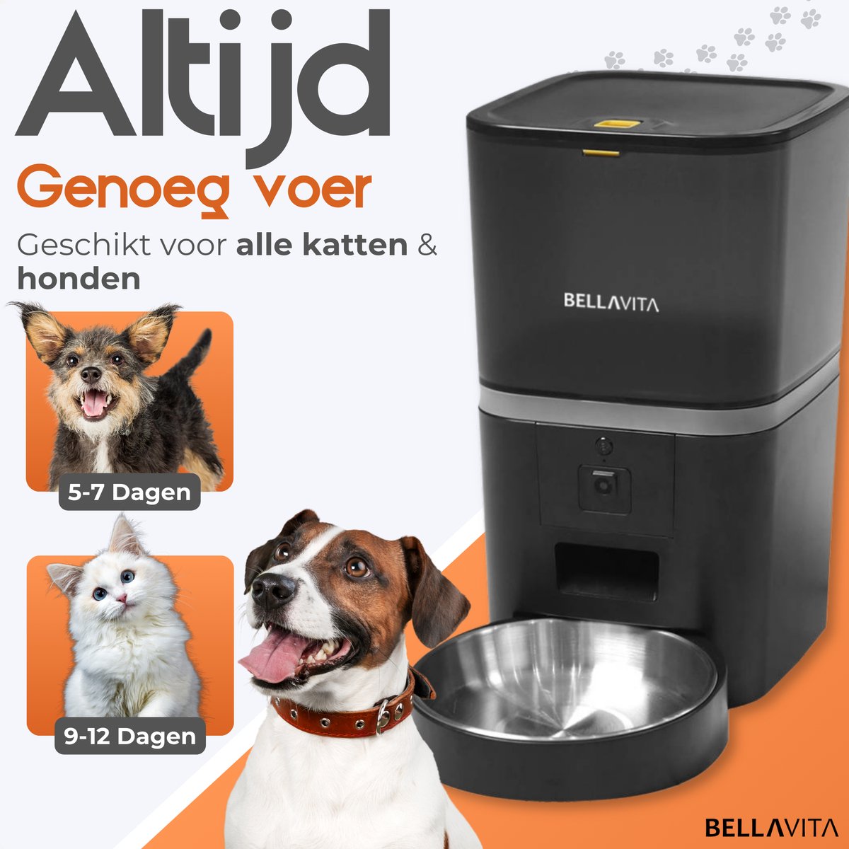 Afbeelding 3 van BELLAVITA® Automatische voerbak met Camera - Zwart - Nieuw Model 2024 - Voerautomaat Met App - Voerbak hond - Smartphone Besturing - Voerinhoud 6 Liter - Voor Katten en Hondenvoer - Droogvoer - Automatische voerbak kat - Automatische voerbak