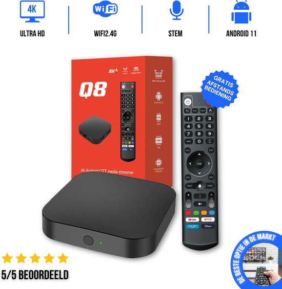 Android Media Streaming Box inclusief Chromecast - 4K Ultra HD - Android 11 - Inclusief Gratis Afstandsbediening - Stem Bediening - WiFi 2.4G