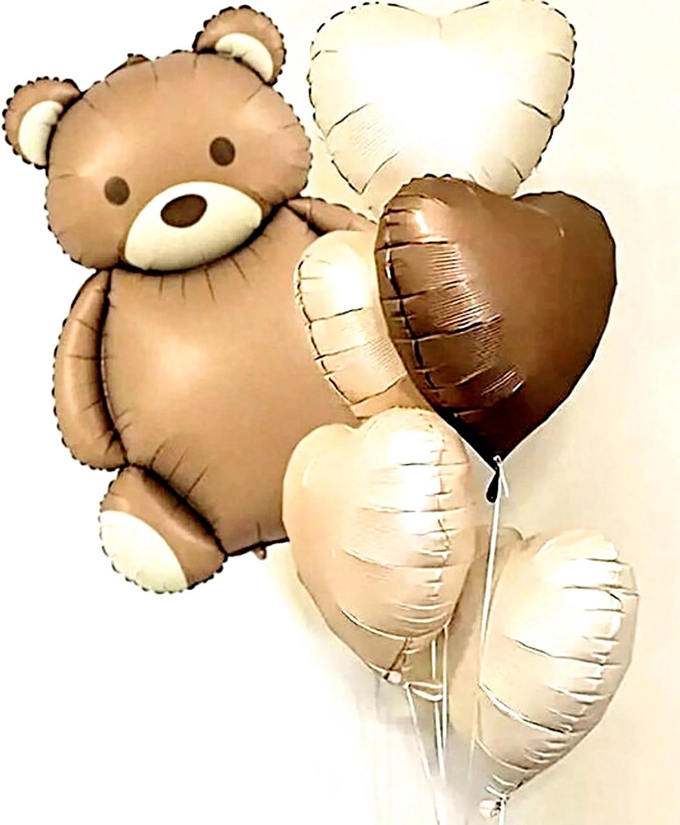 6-delige Lovely Beer XL bruin, nude en ivoor - ballon - decoratie - beer - hart - babyshower - genderreveal - babykamer - kinderkamer - zwanger - geboorte