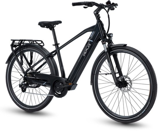 DERUIZ E-bike MARBLE 28 inch voor dames en heren-Shimano 8-versnellings-250W achterwielmotor-644 Wh accu-elektrische fiets met diamantframe en bagagedrager