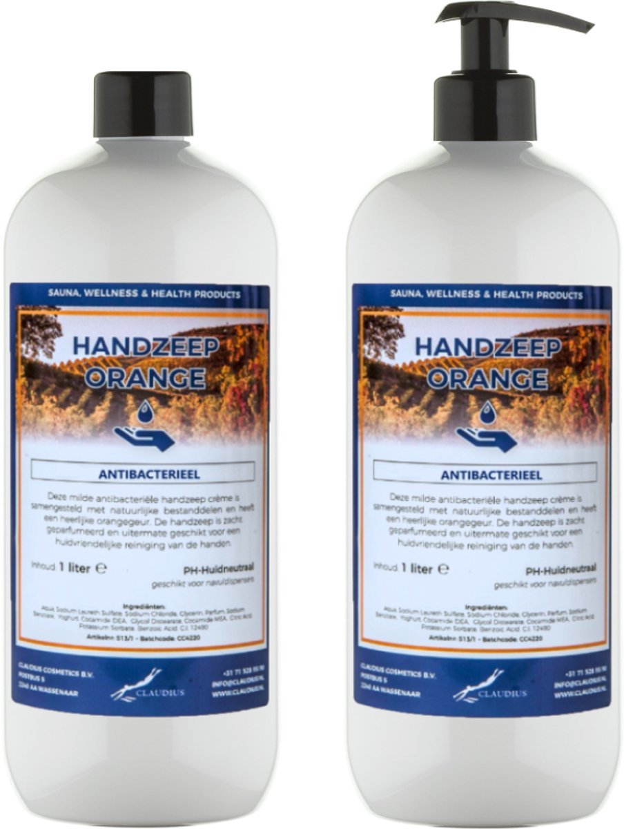 Goedkoopste Handzeep Orange 1 liter - met gratis pomp - set van 2 stuks