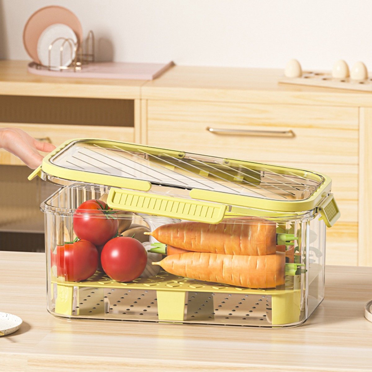Crrynuo Vershoudbox - Buitenvoedselveilige picknickbox Grote rechthoekige koelkastopslag Verzegelde box - Draagbare vershoudbox [Inclusief ijszak + afdruipplaat], Geel