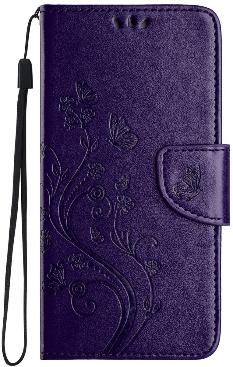 Mobigear Telefoonhoesje geschikt voor Samsung Galaxy A56 Hoesje | Mobigear Flowers Bookcase Portemonnee | Pasjeshouder voor 2 Pasjes | Telefoonhoesje voor Pinpas / OV Kaart / Rijbewijs - Paars