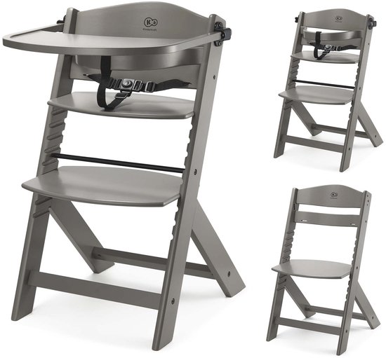 Kinderkraft ENOCK - Chaise haute en bois 3 en 1 - Chaise haute bébé - Hauteur réglable sur 5 niveaux - Ceintures 3 points, - Jusqu'à 10 ans - Marron