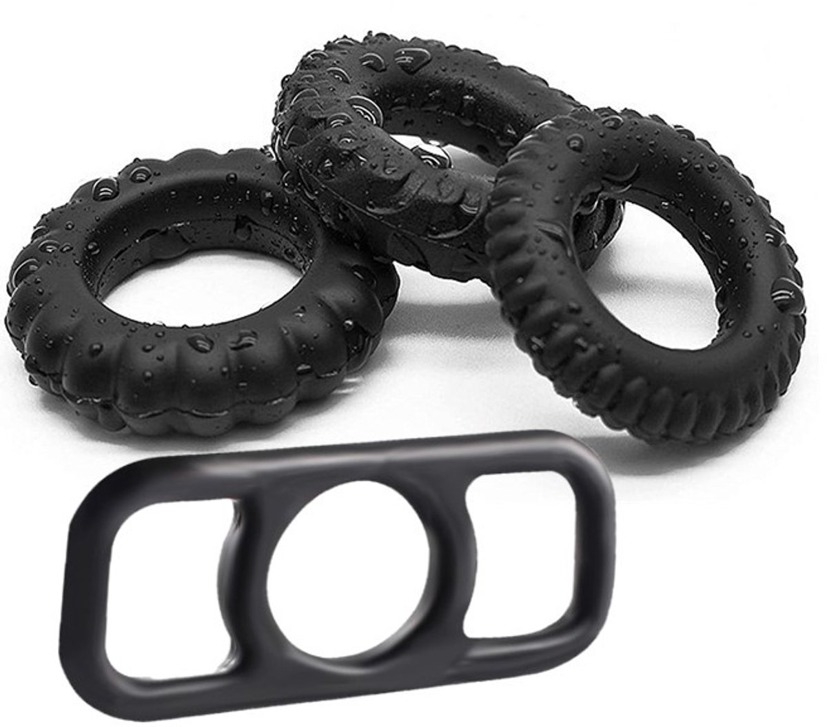 Goedkoopste Erodit cockringen set -zwart - 3 Penisringen - 1 Ball-stretcher - Uitstel van orgasme en ejaculatie - Seksspeeltje voor Koppels - Sex toy voor mannen - Sekspeeltjes - Erotiek voor mannen - Erotiek voor koppels