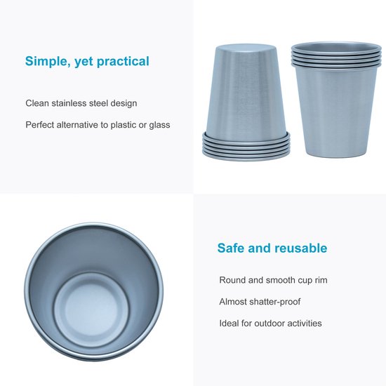 INTIRILIFE 5 x stapelbare roestvrijstalen bekers in 85 ml, voor camping en outdoor, metalen beker, beker, beker, glas, herbruikbaar, zonder plastic, geschikt voor kinderen — afbeelding 5
