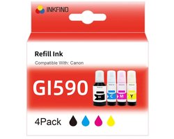 INKFIND GI590 GI490 inkt geschikt voor CanonGI590 GI490 CanonGI-590 GI-490 GI590 GI-590 Canon GI-590 Megatank 4-kleuren multipack voor Canon PIXMA G1400 G1410 G2400 G2410 G3400 G4400 G4411 G1500 G1510 G2500 G2510 G3500 G3510 G4500 G1501 5600