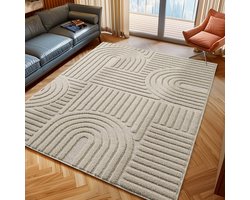 Tapijtenloods Japandi ART - Vloerkleed Boho - Scandinavisch - Laagpolig Effen - Beige- 160x230 CM