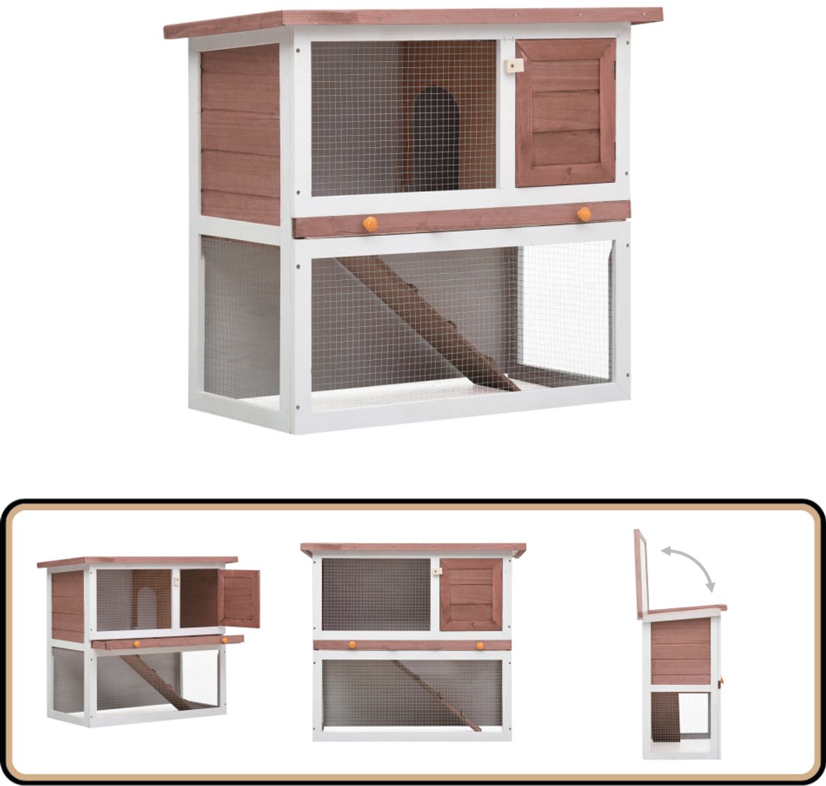 vidaXL Konijnenhok – Hout – Bruin en wit – 90x45x80 cm Konijnenhok – Konijnenverblijf – Houthok – Diereneindering – Konijnentuin vidaXL Konijnenhok – Hout – Bruin en wit – 90x45x80 cm Konijnenhok – Konijnenverblijf – Houthok – Diereneindering – Konijnentuin