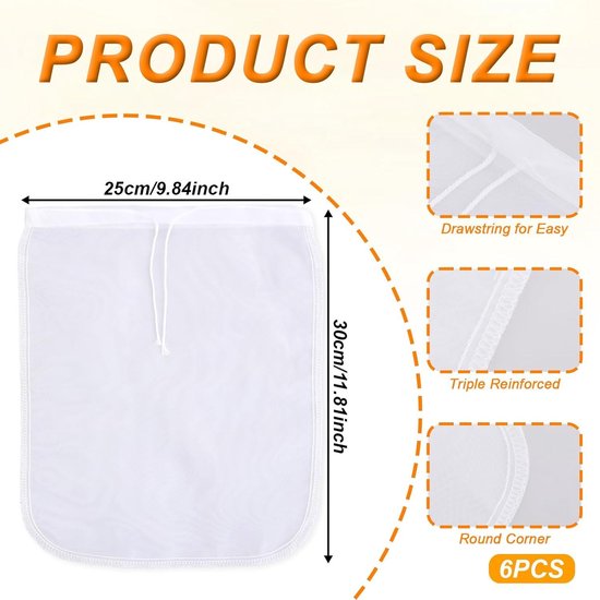 Gaze Alimentaire Poche Lait Maternel 10 Pièces Sacs à Lait De Noix Réutilisables En Nylon, 20x30 Cm Passoire Alimentaire De Cuisine Lavable Avec Cordon De Serrage, Sac A Lait Vegetal Pour Filtrer