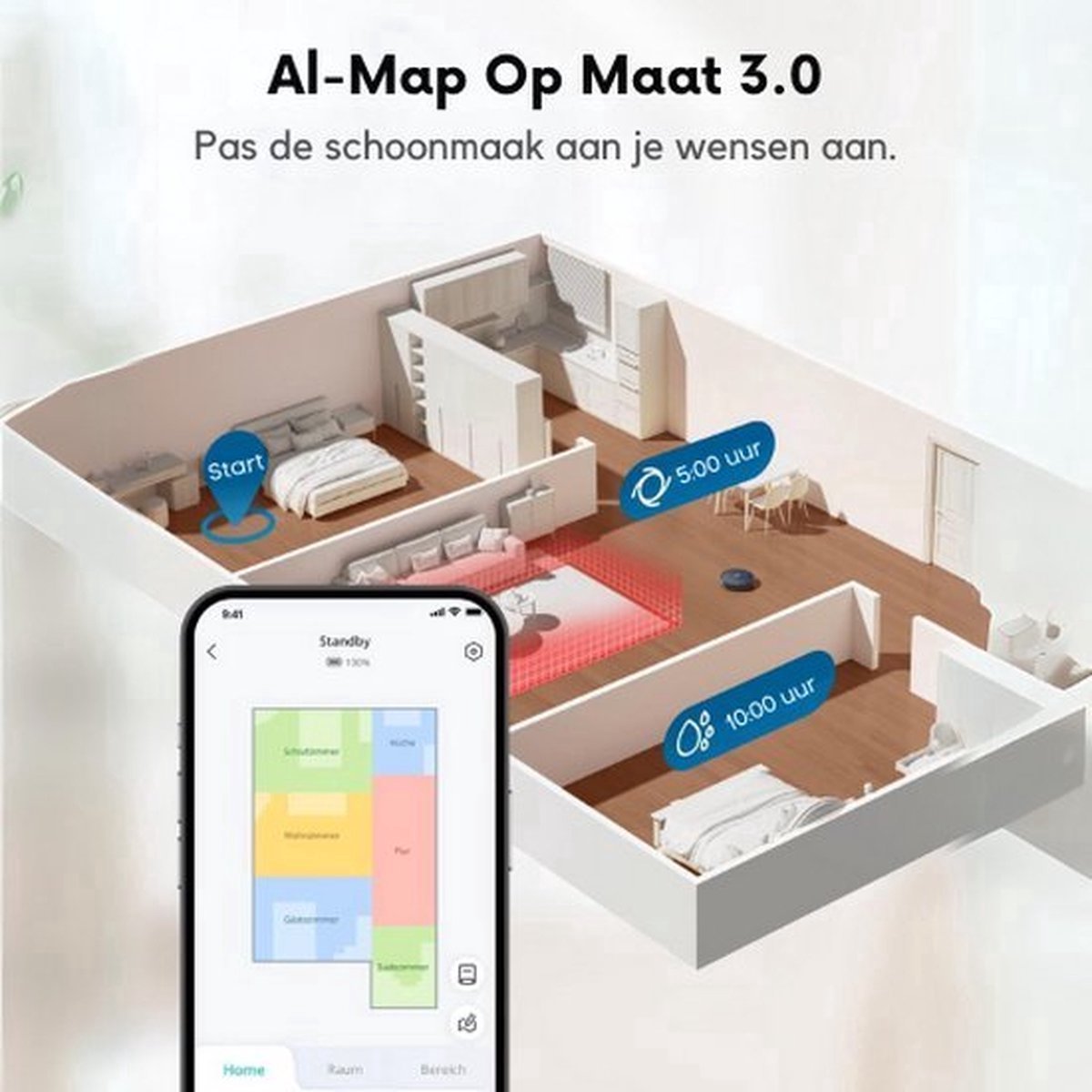 Afbeelding 3 van eufy X10 Pro Omni Complete robotstofzuiger wit met dweil en Vervangingssets- Robot Vacuum 8000 Pa zuigkracht, tapijt detectie AI-obstakel vermijding, wast en droogt de dweil, automatisch legen en vullen