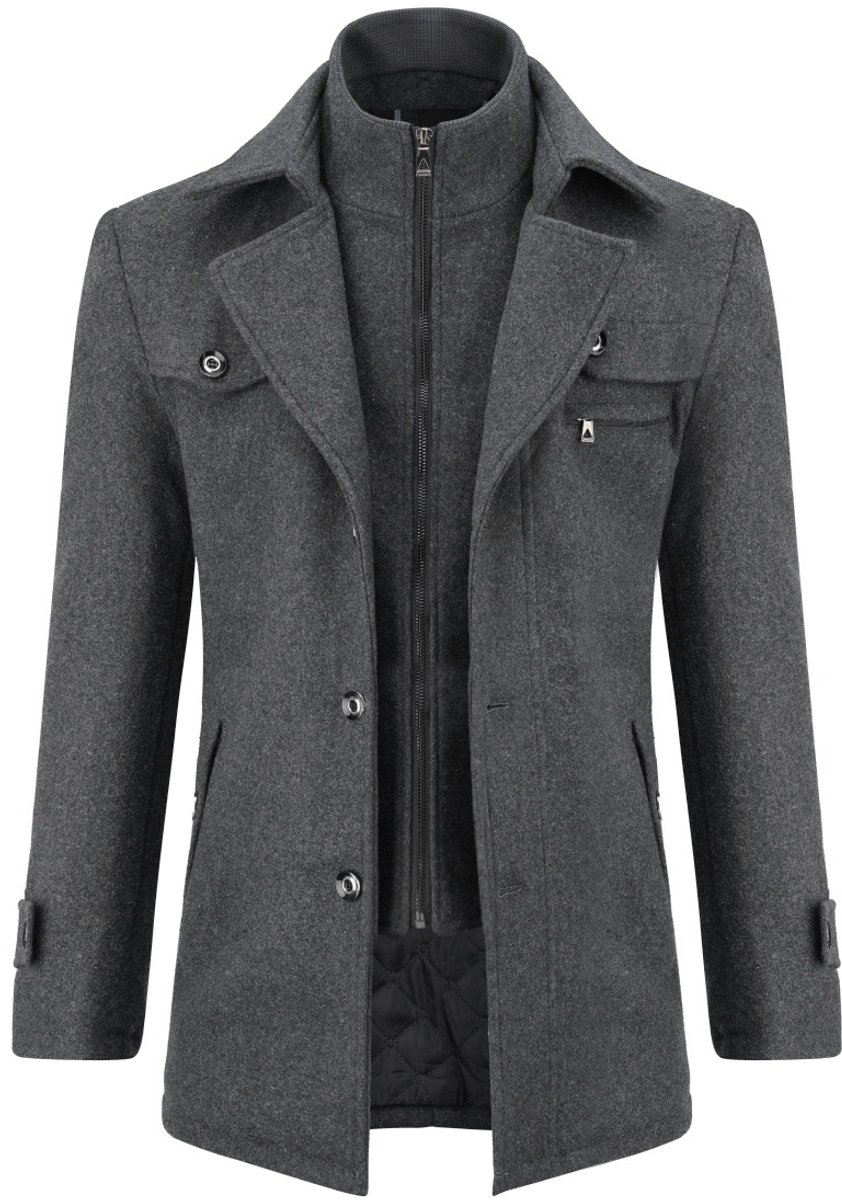 ALLTHEMEN Heren Korte Jas met Opstaande Kraag Mantel - Wollen Winterjas Business - M