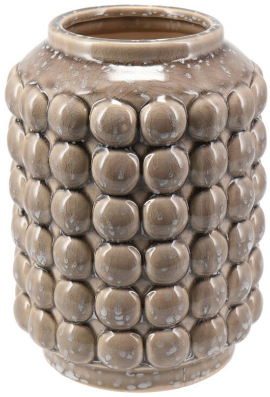 Beige keramieken vaas met noppenpatroon, H20 cm