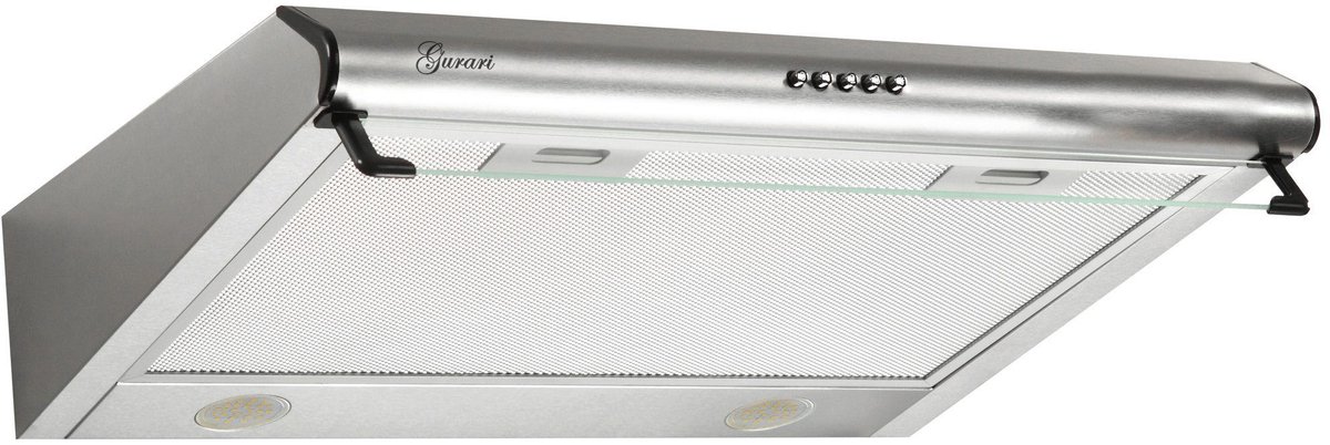 GURARI Wandafzuigkap GCH F 590 60 IS+Koolfilter, inbouwAfzuigkap 60 cm, roestvrij staal, 250m³/h, met glas, LED