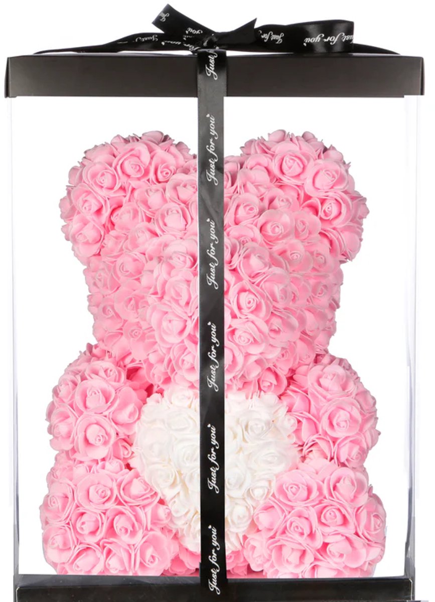 Rozenbeer | Teddybeer | Valentijn | Roze/Wit | 25,4 Cm | Kunstbloemen | Beer