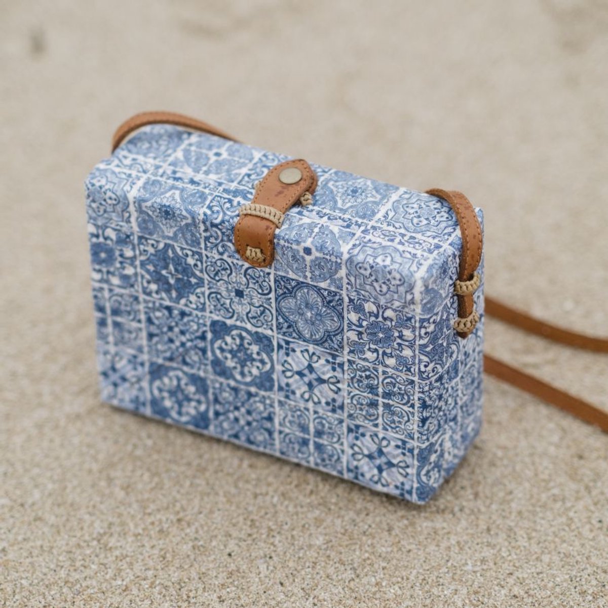 DUA Bali tas - Rechthoek Tiles Tegels witte rieten tas