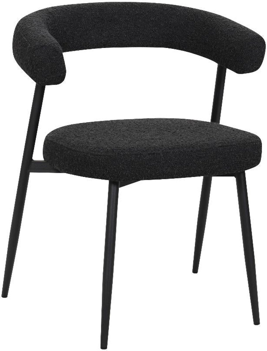 BukkitBow Eetkamerstoel / Keukenstoel - Geschikt als Make-up Stoel - Chenille Stof & Metalen Onderstel - Open Design - Zwart