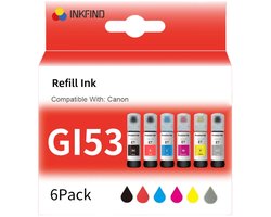 INKFIND GI53 inkt geschikt voor CanonGI53 CanonGI-53 Canon GI53 Canon GI-53 Megatank 6-kleuren multipack voor Canon Pixma G550 G650 G750 G850 G950 G1050