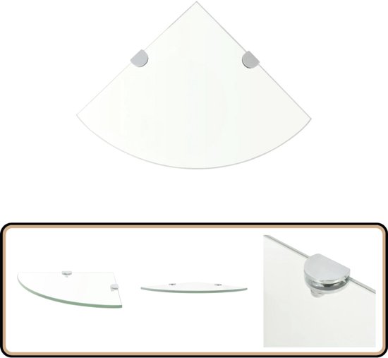 vidaXL Hoekschap met Chromen Dragers 35x35 cm Glas Zwart Schap Plank Hoekplank