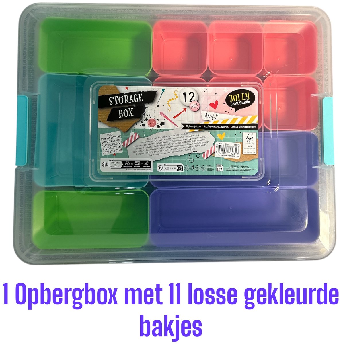 Relaxwonen - Opbergbox - Organizer - inclusief 11 gekleurde bakjes - 36 x 29 x 8 cm