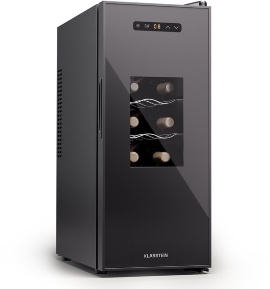 Klarstein vrijstaande wijnkoelkast 1 zone, drankkoelkast klein, kleine wijnkoelkast, wijn koelkast klein met glazen deur, indoor/outdoor flessenkoelkast, wine fridge, 12 flessen