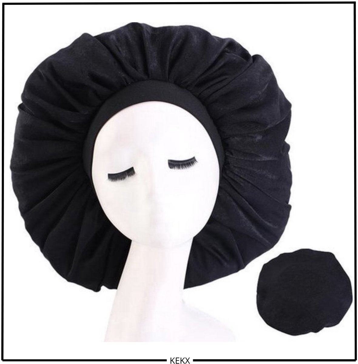 KEKX | Luxe slaapmuts | Haarverzorging | Dames slaapmuts | Soft Bonnet slaapmuts | Satijnen slaapmuts | Satijn bonnet | Bonnet | Nachtmuts | Sleep cap – Zwart
