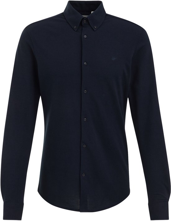 WE Fashion Heren slim fit overhemd van piqué jersey