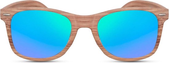 Cheapass zonnebrillen - Wayfarer zonnebril - Houten zonnebril - Spiegelglazen - Unisex zonnebril - Goedkope zonnebril - Tijdloos montuur - 100% UV-bescherming - Betaalbare zonnebril.
