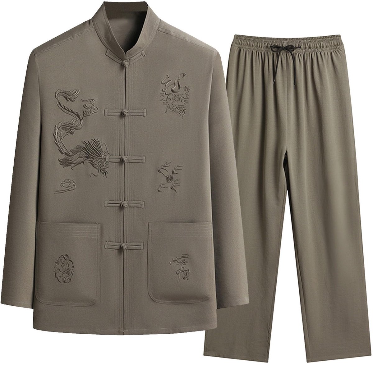 Senza Marchio FNEDYHK Casual pak voor heren Traditionele herenpak in Chinese stijl Effen Kung Fu-uniform Tai Chi Vechtsportkleding Wushu tweedelig pak Trainingspak A XL