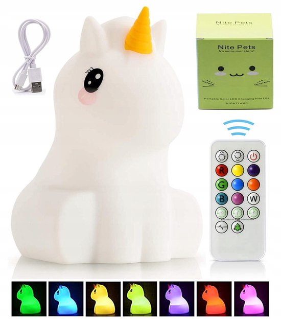 Kinder Nachtlampje Eenhoorn - Zenwire - veilig voor kinderen - Touchbediening - 8 kleuren - Tijdfunctie - Wake-up Light - Kinder nachtlampje - Slaapkamer - Nachtlampje kinderen - Met aanraaksensor - Nachtlampje Baby - Unicorn