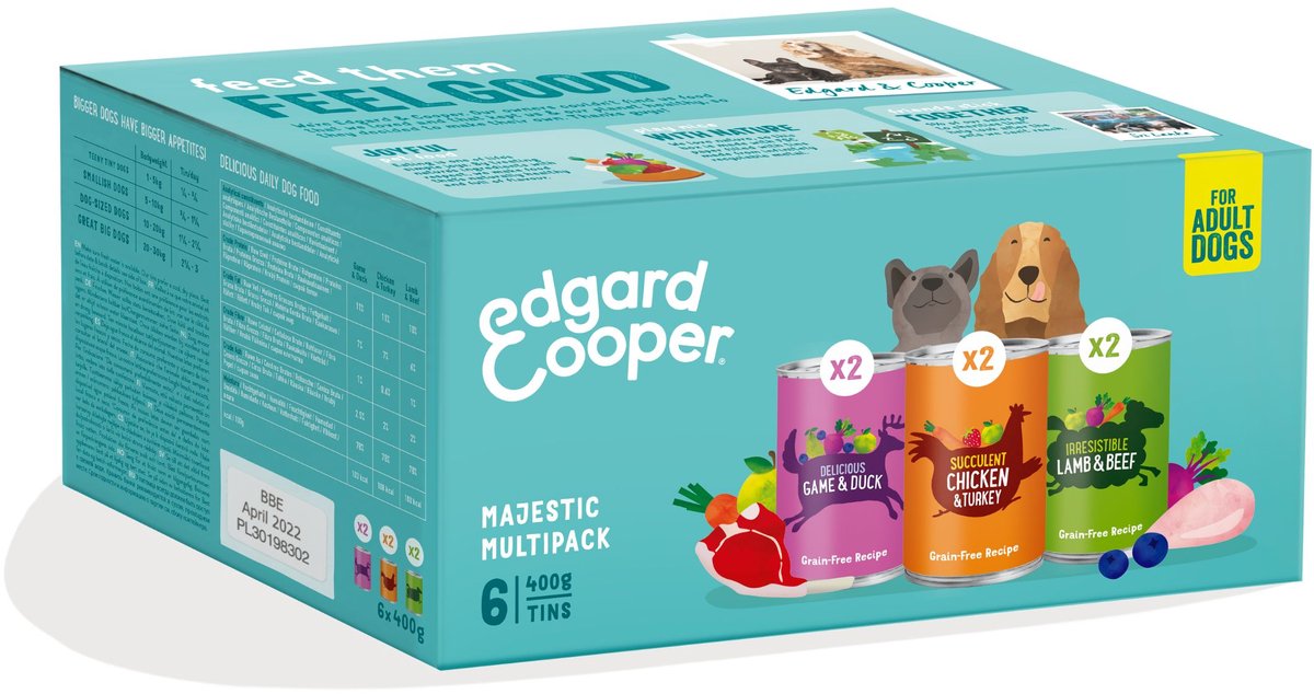 Bol.com Edgard & Cooper Hondenvoer Multipack Kip - Wild - Lam 6 x 400 gr aanbieding