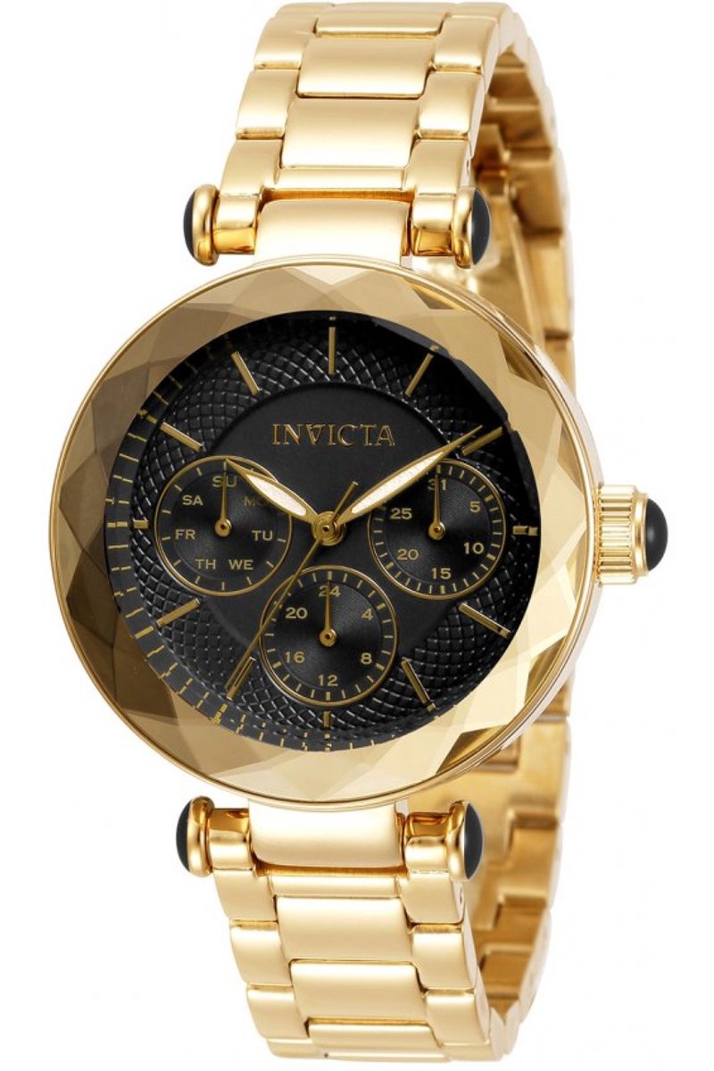 Invicta Angel 31298 Dames Horloge - Waterdicht - Analoog - Quartz Uurwerk - Roestvrij Staal met zwarte Wijzerplaat - 36mm