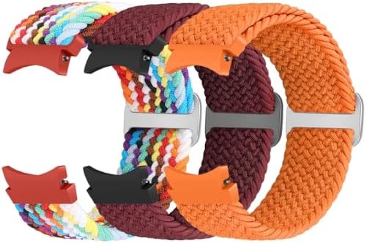 Gevlochten elastische nylon horlogebanden geschikt voor Samsung Galaxy Watch 6-5-4 - Set van 3
