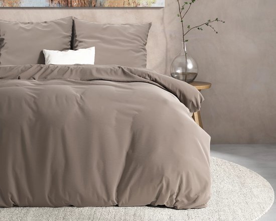 Warme flanel dekbedovertrek uni taupe - 140x200/220 (eenpersoons) - heerlijk zacht en comfortabel - luxe uitstraling - donsachtig laagje - ideaal tegen kou - zalig slapen van Merkloos — afbeelding 3