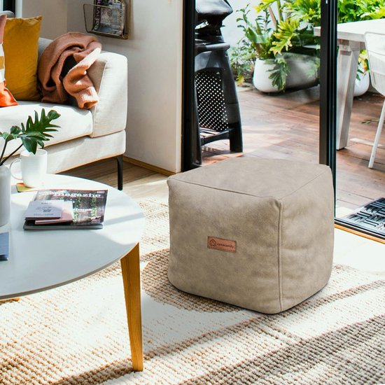 Casacomfy ModiBox – Pouf Carré – Latte – Repose-pieds – Aspect cuir